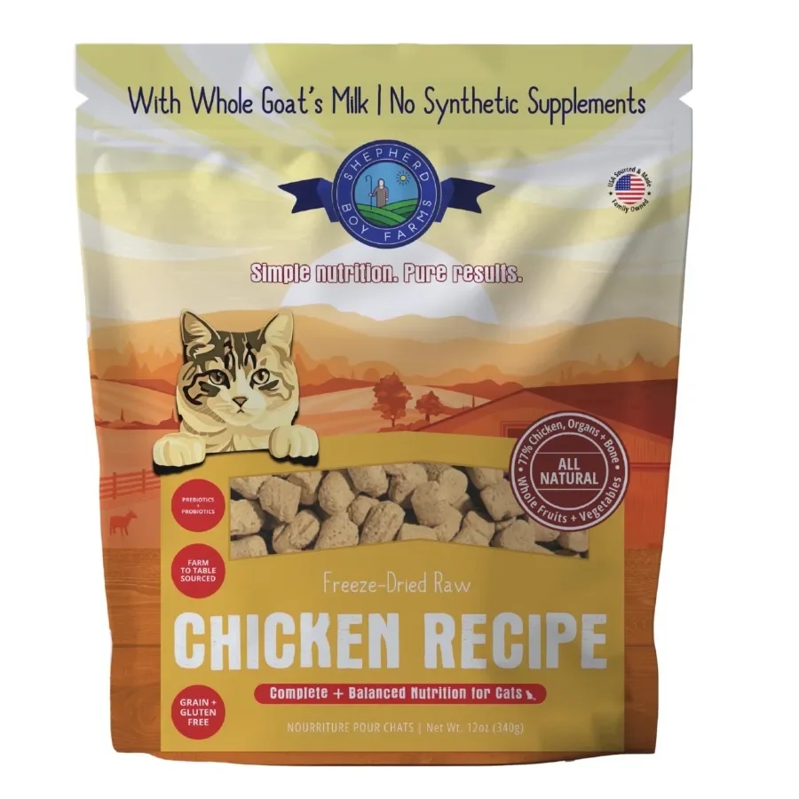 Freeze-Dried Chicken Cat Food High-Protein, Grain-Free, Made with Organic Fruits and Veggies and Goat's Milk 12oz