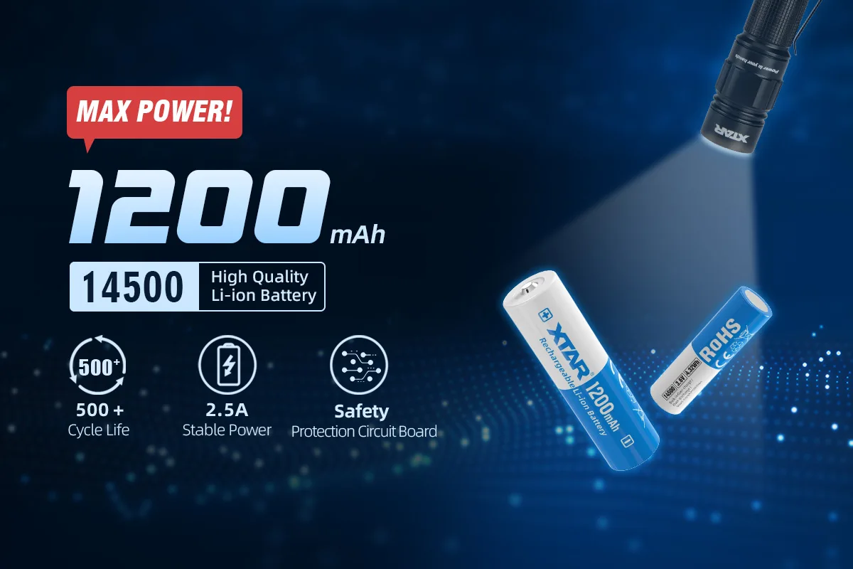 XTAR 14500 1200mah Rechargeable Batteries 3.6V 2.5A Output Power Bank Battery with Charging Protection Board