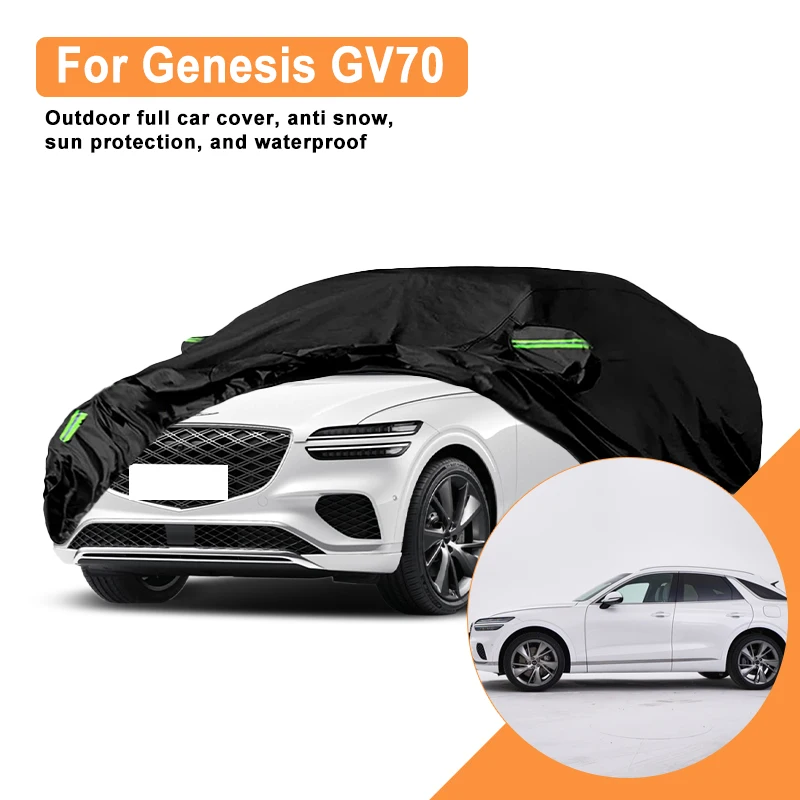 Full Car Cover For Genesis GV70 All Weather Outdoor Snow Sun UV Dustproof with Reflective Strips Wind Straps
