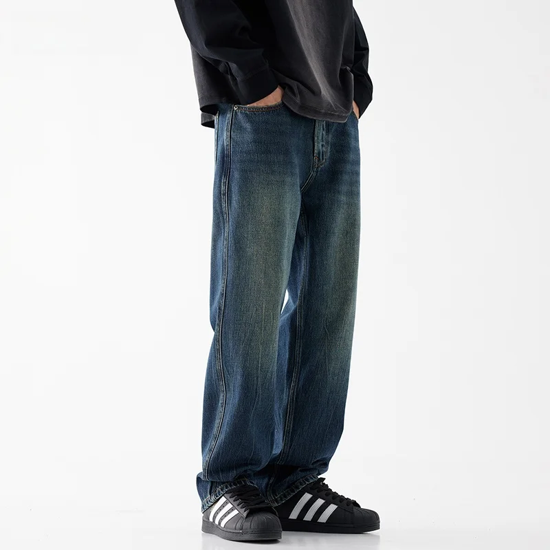 

Blue Waed Cotton Men's Straight Leg Jeans Autumn Winter New Sle Casual Wear Comfortable Loose Fit Youthful Trendy Pants