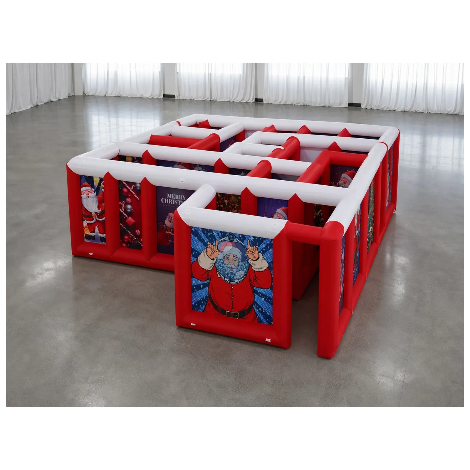 Large Red White Flat Roof Inflatable Maze 3X6m 10X20ft with Blower Sports Game Exciting Party Events Kids and Adults Outdoor Fun