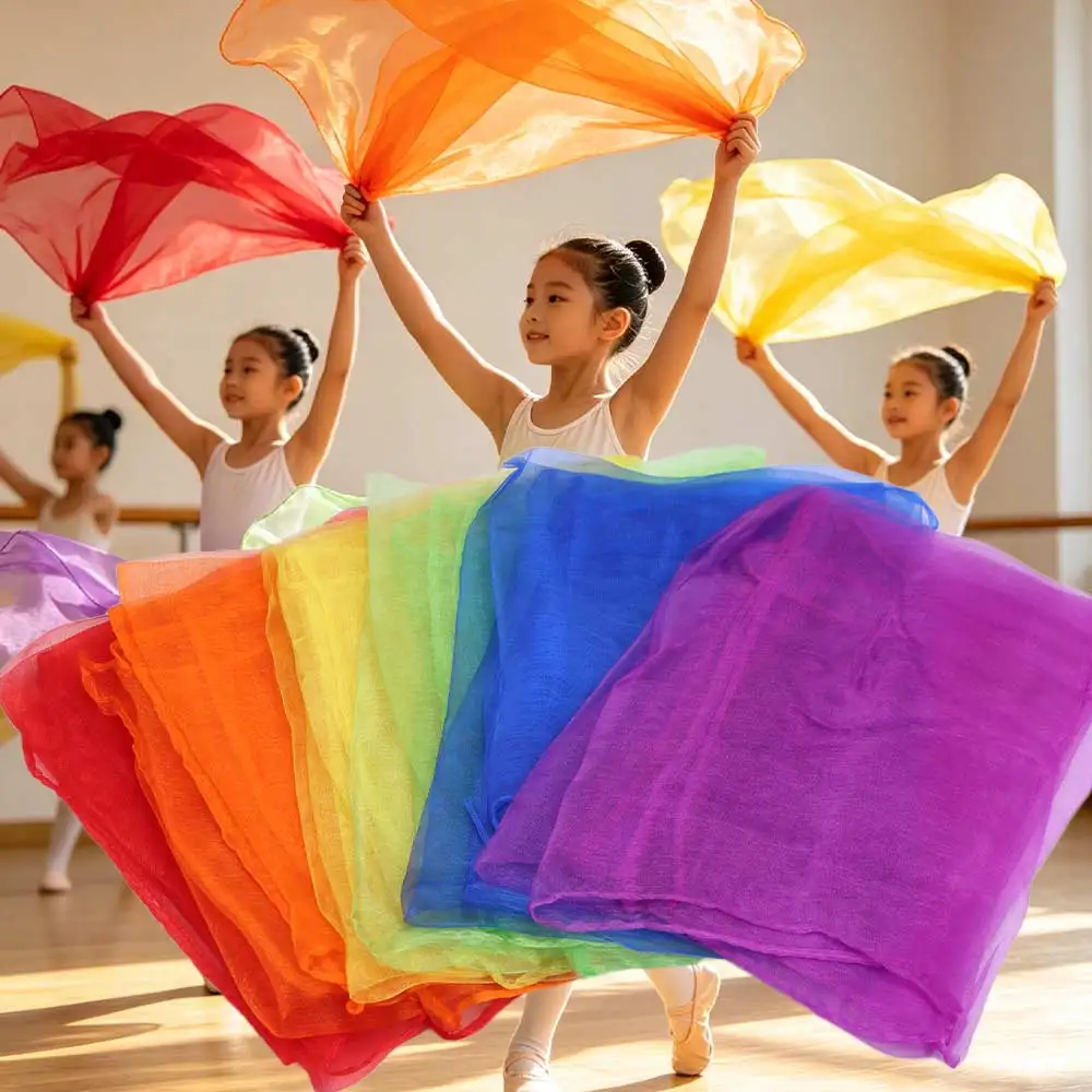 For  Candy Colored Dance Scarves Outdoor Game Sensory  Juggling Towels Gym Towel Dance Gauze Gymnastics Scarves