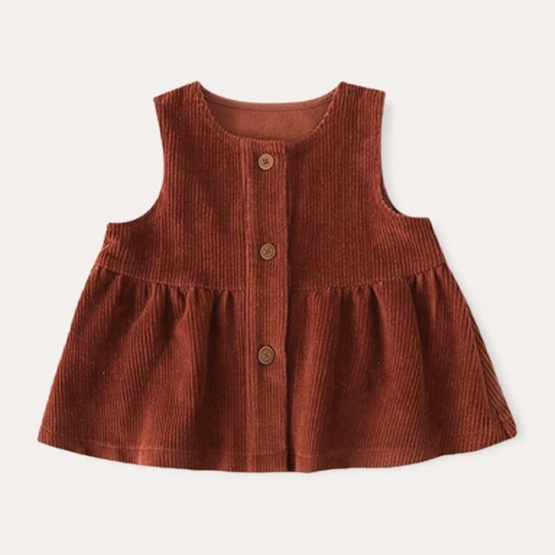 Chic Retro Corduroy Girls Sleeveless Vests 2024 Autumn New Round Neck Casual Loose Button-up Christmas Red Party Vest Tops