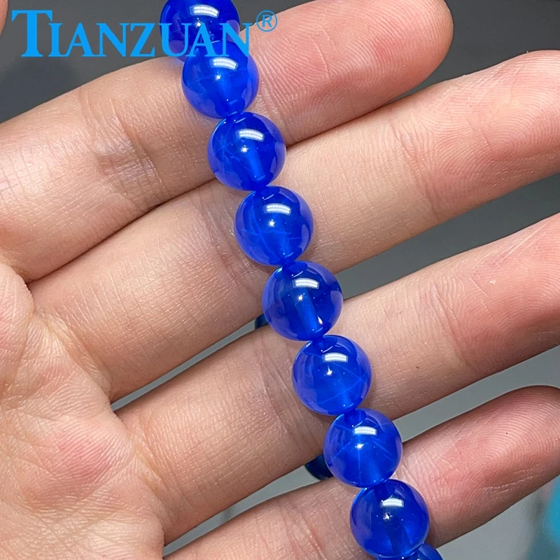 Simple 10mm ball shape blue color star Sapphire  Stretch Bracelet For Women Jewelry Gemstone Gift  Loose beads Jewelry DIY