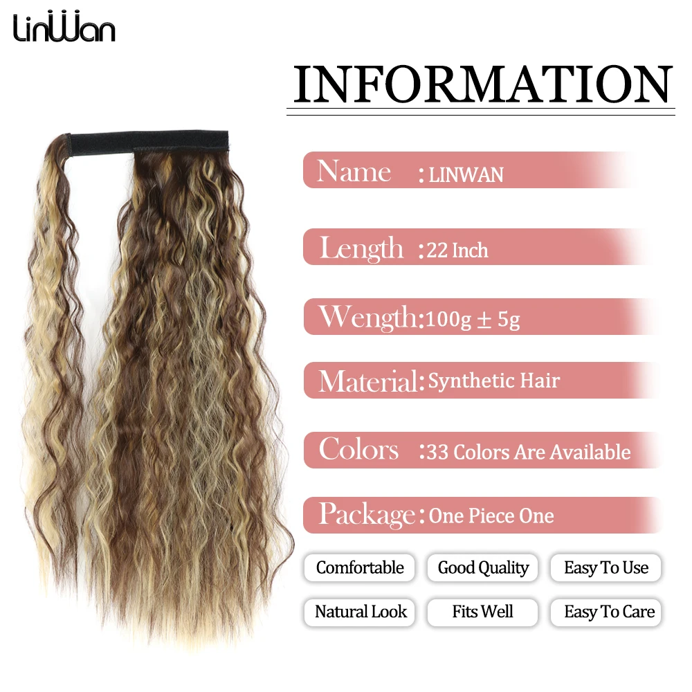 LINWAN Synthetic Corn Whisker ponytail heat resistant high temperature fiber silk suitable for women\'s ponytail hairpieces