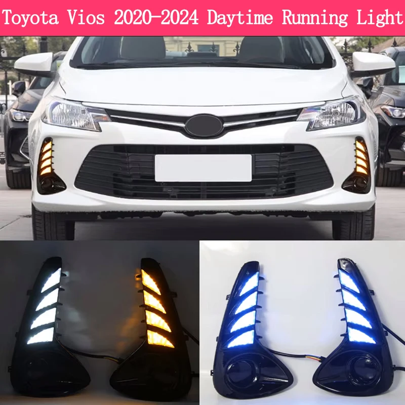 

2 шт. светодиодный передний бампер автомобиля, дневные ходовые огни DRL для Toyota Vios 2020-2024, желтый, белый, указатель поворота, противотуманная фара