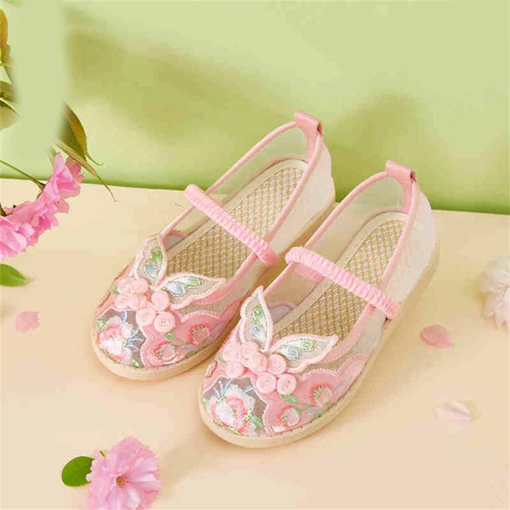 Kinderen Meisjes Leuke Geborduurde Ademende Mesh Schoenen Chinese Vintage Cartoon Hanfu Doek Flats Fee Oude Kostuum Zomer Sandalen