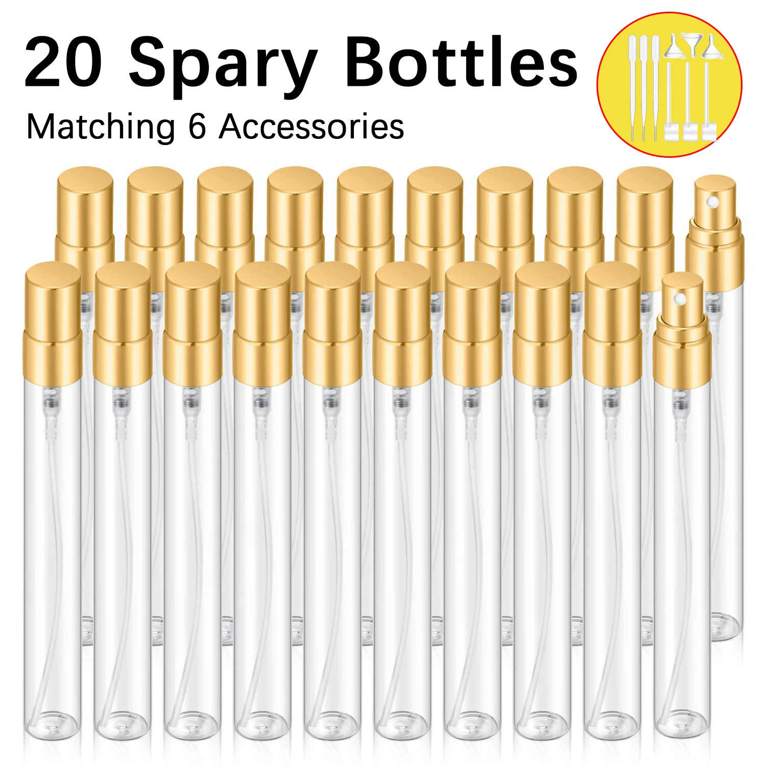 20pcs 10ml Transparent Glass Spray Bottles, Refillable Travel Perfume Sample Bottles, Cosmetic Perfume Containers