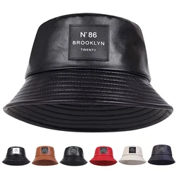 Unisex N86 Label Personality Pu Leather Bucket Hats Fishermen Caps Outdoor Casual Cap Sunscreen Hat