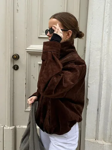 Imagen 2 del producto HH, abrigos informales holgados de estilo callejero a la moda para mujer, chaquetas cortas de manga larga con diseño de bolsillo y cremallera y cuello alto de otoño para mujer