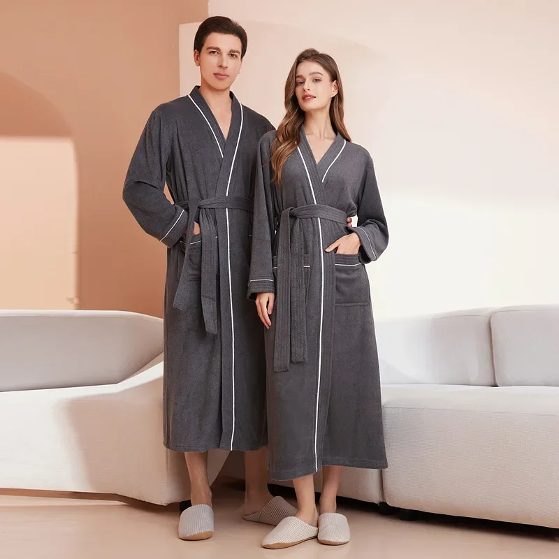 Cotton Bathrobe for Men's and Women's Spring And Summer Long Sleeved Bathrobe For Couples Morning Robes