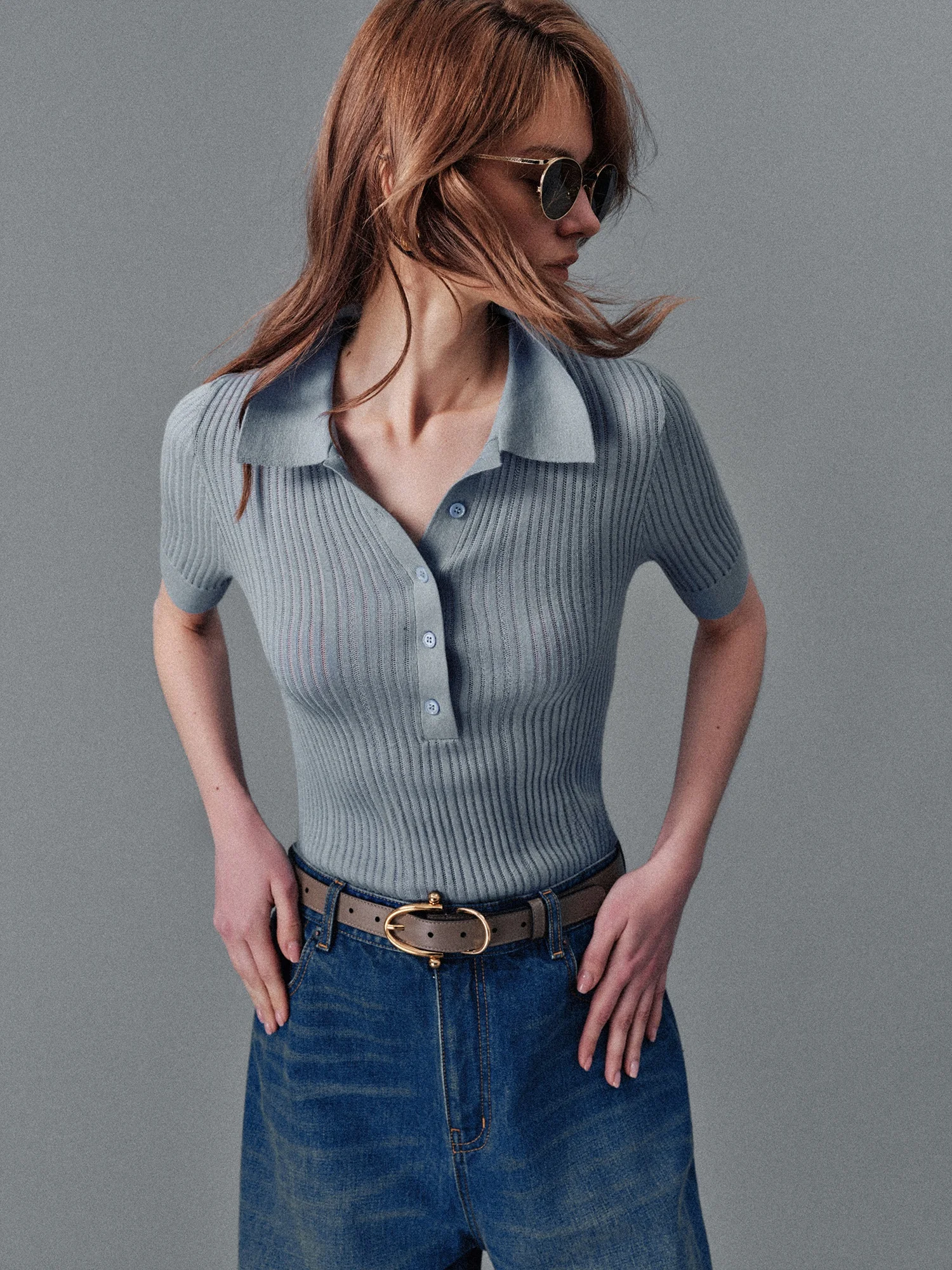 

Slim Fit Knitted Hollow out irt Women's Camere Sweater DMON Miu Series Faionable Spring ort Sve Button up