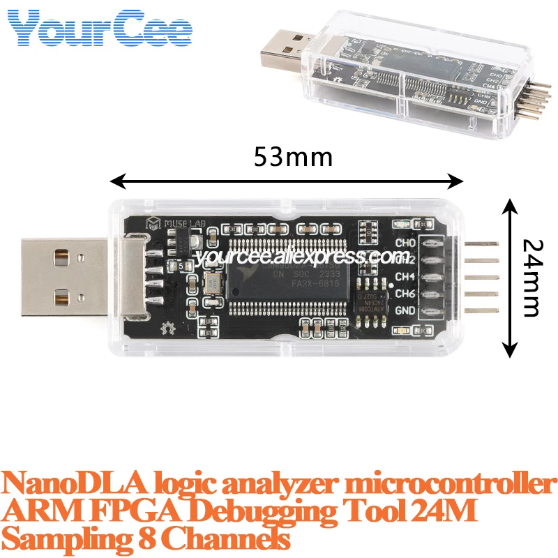 2pcs/1pc NanoDLA Logic Analyzer SCM ARM FPGA Debugging Protocol Analysis 24MHz SampleRate 8 Way Open Source Sigrok PulseView