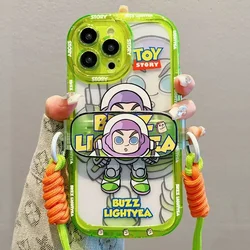 Toy Story Cartoon periferiche Buzz Lightyear Hanging Rope Phone Case Cute Kawaii Phone Case adatto per Phone13 a 15pro Max