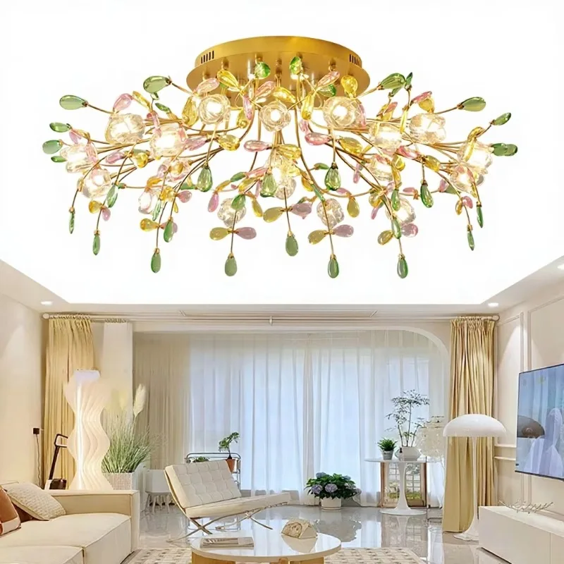 French crystal iron frame ceiling three-color adjustable high color rendering index 95 suitable for living room bedroom luxury