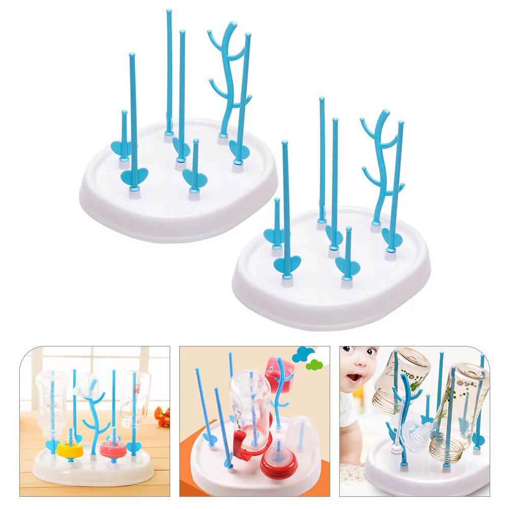 2Pcs Baby Bottle Drying Rack PP Material Large Capacity Upright Drainage Design Detachable Bottle Drying Stand for Nursery
