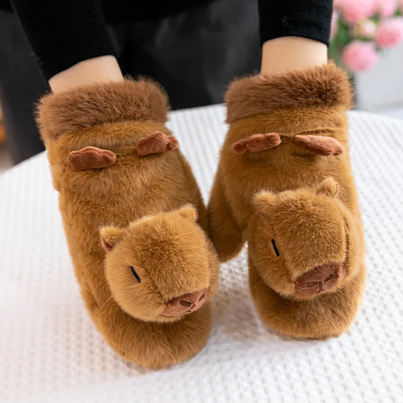 New Capybara Gloves Penguin Gloves Student Winter Warm And Cold Proof Moai Capybara Handheld Cylindrical Bag Creative Kid Gifts