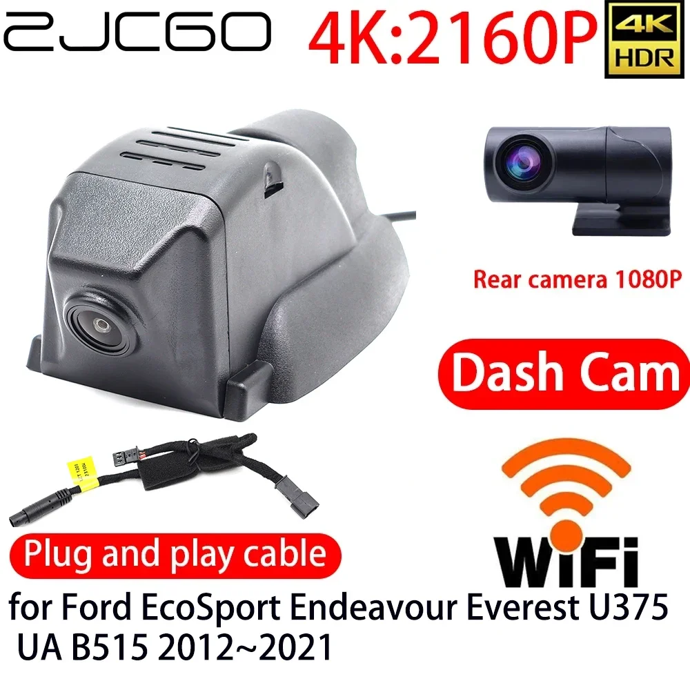 ZJCGO 4K Car DVR Dash Cam Wifi Front Rear Camera 24h Monitor for Ford EcoSport Endeavour Everest U375 UA B515 2012~2021