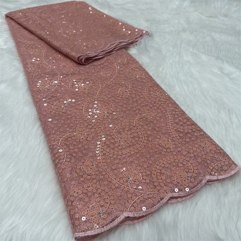 Purple Fabric High Quality African Stones Lace Fabric French Net Sequin Fabric Sewing Embroider Lace Tulle Nigeria Dress 5Yard