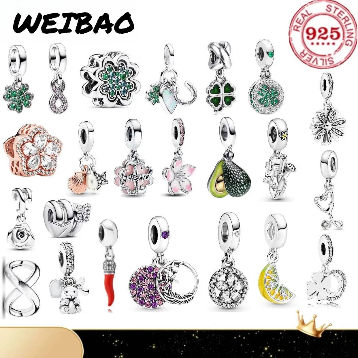 

925 pure silver avocado flower lemon four-leaf clover pendant is suitable for European-style bracelet fine jewelry for ladies