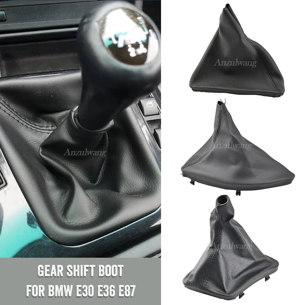 For BMW E36 E30 E87 Car Accessories Manual Gear Shift Knob Gaiter Boot Case + Frame Shifter Collar Black Leather