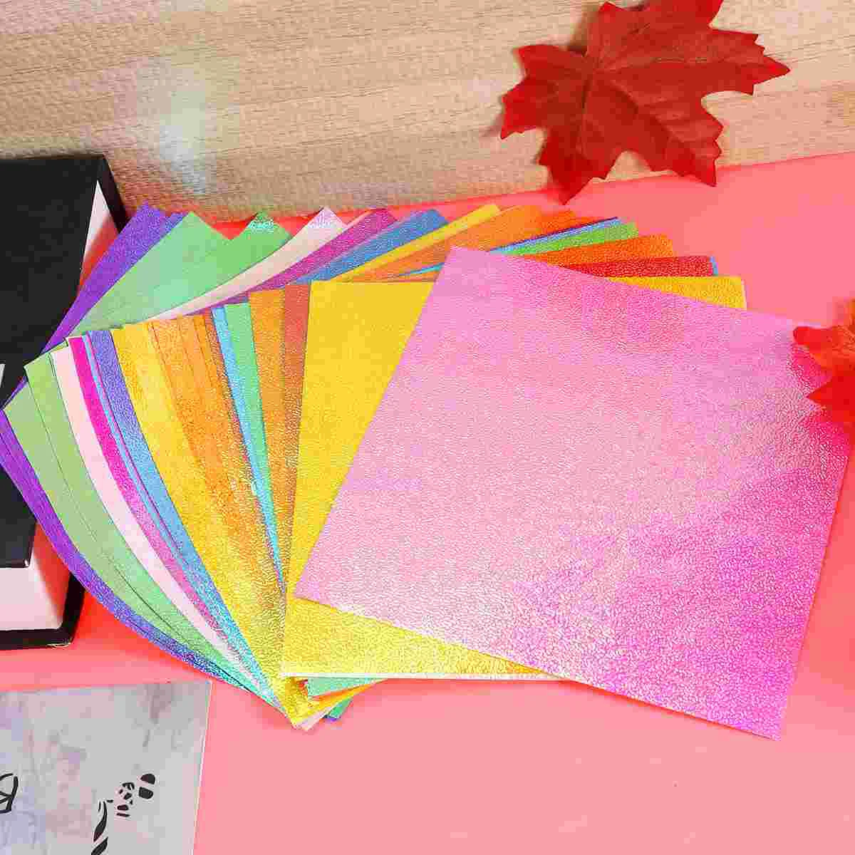 

50pcs Iridescent Paper Square Shiny Folding Paper DIY Handcraft Paper for Paper Crane Paper Cuts (15cm, 10 Colors)