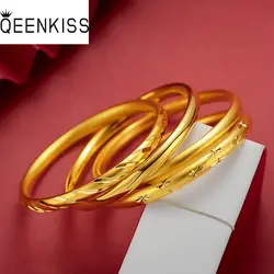 QEENKISS Gold Bracelet For Women Star Meteor 60mm Bangle Wedding Party Birthday Bride Ladies Mother Girlfriend Fine Gift BT5280