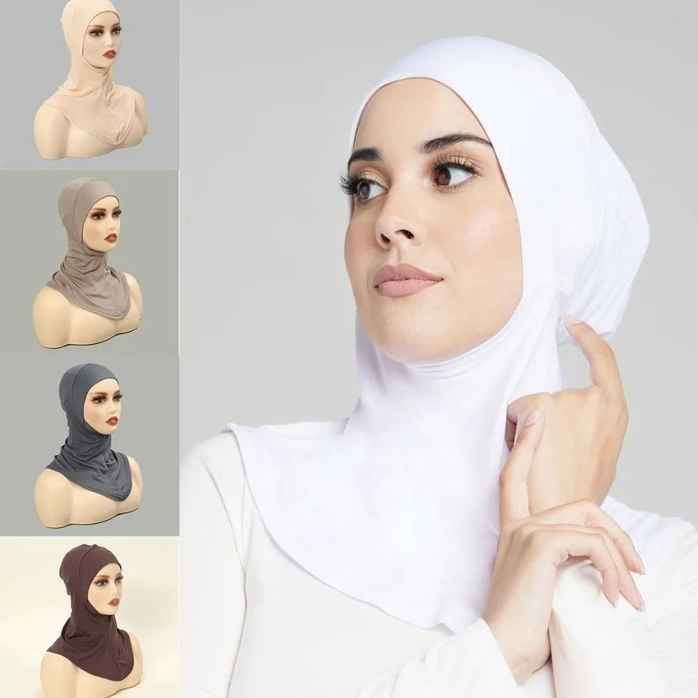 New Full Coverage Hijab Caps Elastic Cotton Islamic Bottoming Hat Breathable Soft Chemo Cap Hair Loss