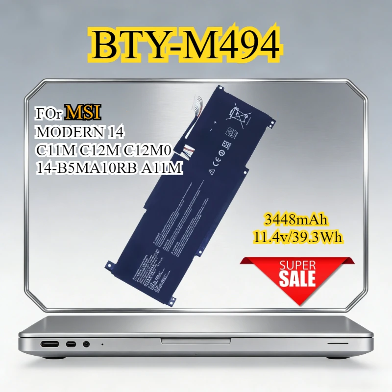 

New BTY-M494 Laptop Battery 3448mAh for MSI MODERN 14 C11M-206US C12M C12MO 14-B5M MODERN 15 A10RB A11M A11ML A11MU 3ICP5/71/74