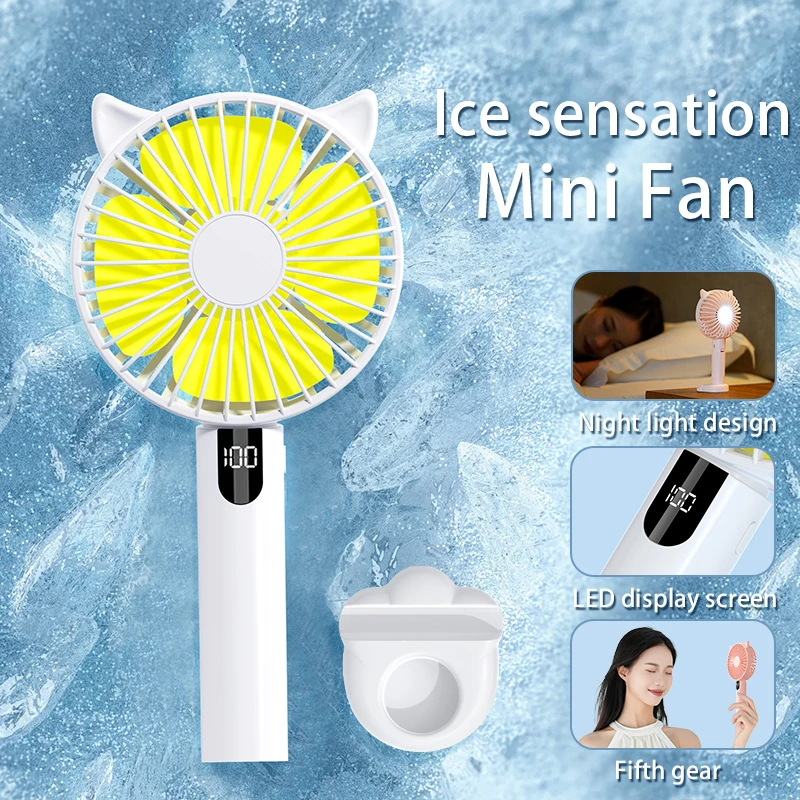 

Mini Fan USB Charging Ventilador Five Speed with Night Light White Fans LED Power Display Summer Camping Portable Electric Fan