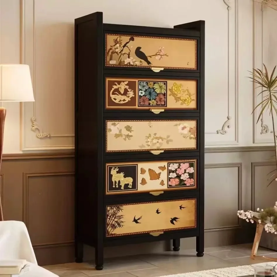 High-grade steel storage shelf Floor-to-ceiling living room storage rack Against the wall Bedroom locker Locker Antique style