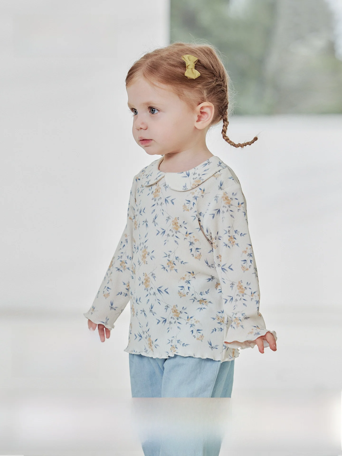 女の赤ちゃん用モーダルtシャツ-キュートなドールカラー-ベースレイヤー服-春秋-長袖-カジュアルスタイル-スタンダードフィット-花柄