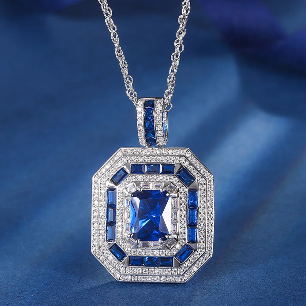 Trend 8*10mm Sapphire Ruby Necklace Pendant Bracelet Vintage Jewelry Sets for Women Gemstone Wedding Cocktail Party Accessories
