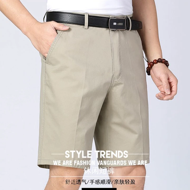 2023 Men Summer Fashion Solid Color Cotton Straight Knee Length Pants Male High Quality Business Casual Beach Shorts Ropa Hombre