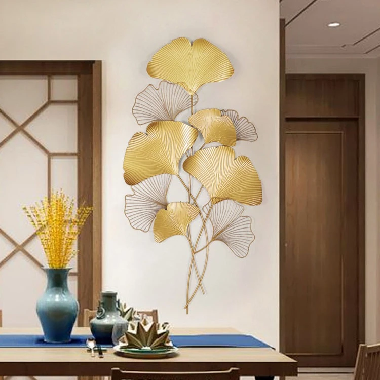 Nordic Luxury Ginkgo Leaf Metal Wall Art Decor for Living Room Sofa Backdrop Hotel Decoration Ornament