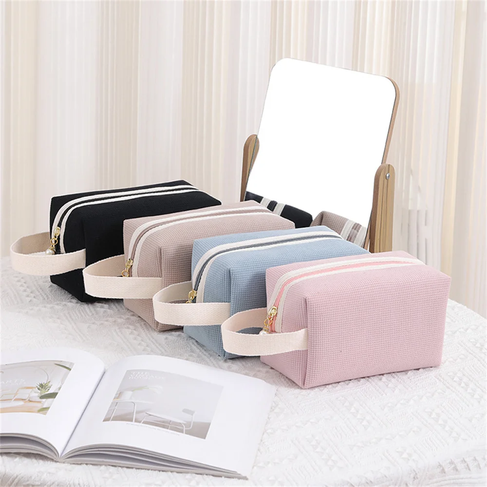 

Portable Women Cosmetic Bag Corduroy Solid Color Makeup Pouch Travel Wash Toiletry Storage Bag Organizer Purse Beauty Case