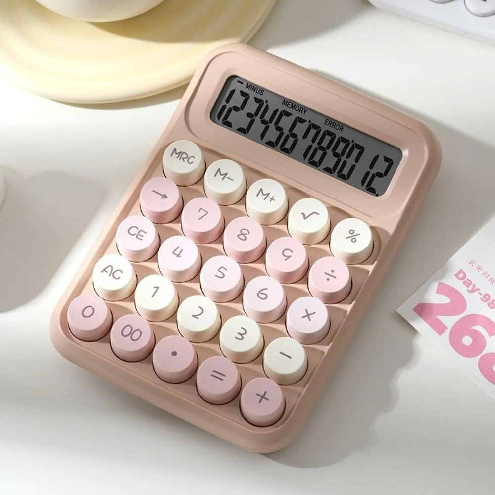 12 Digit Mechanical Key Calculator ABS Material Large LCD Display Silent Calculator Pastel Color Lightweight Portable Calculator