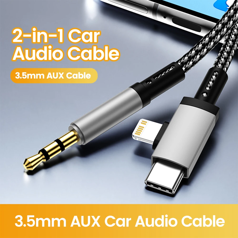 3 in 1 Car AUX Audio Cable 3.5mm To IOS Type-c Mobile Phone Connection AUX Car Audio Cable Male To Male USBC Converter 1M Cable