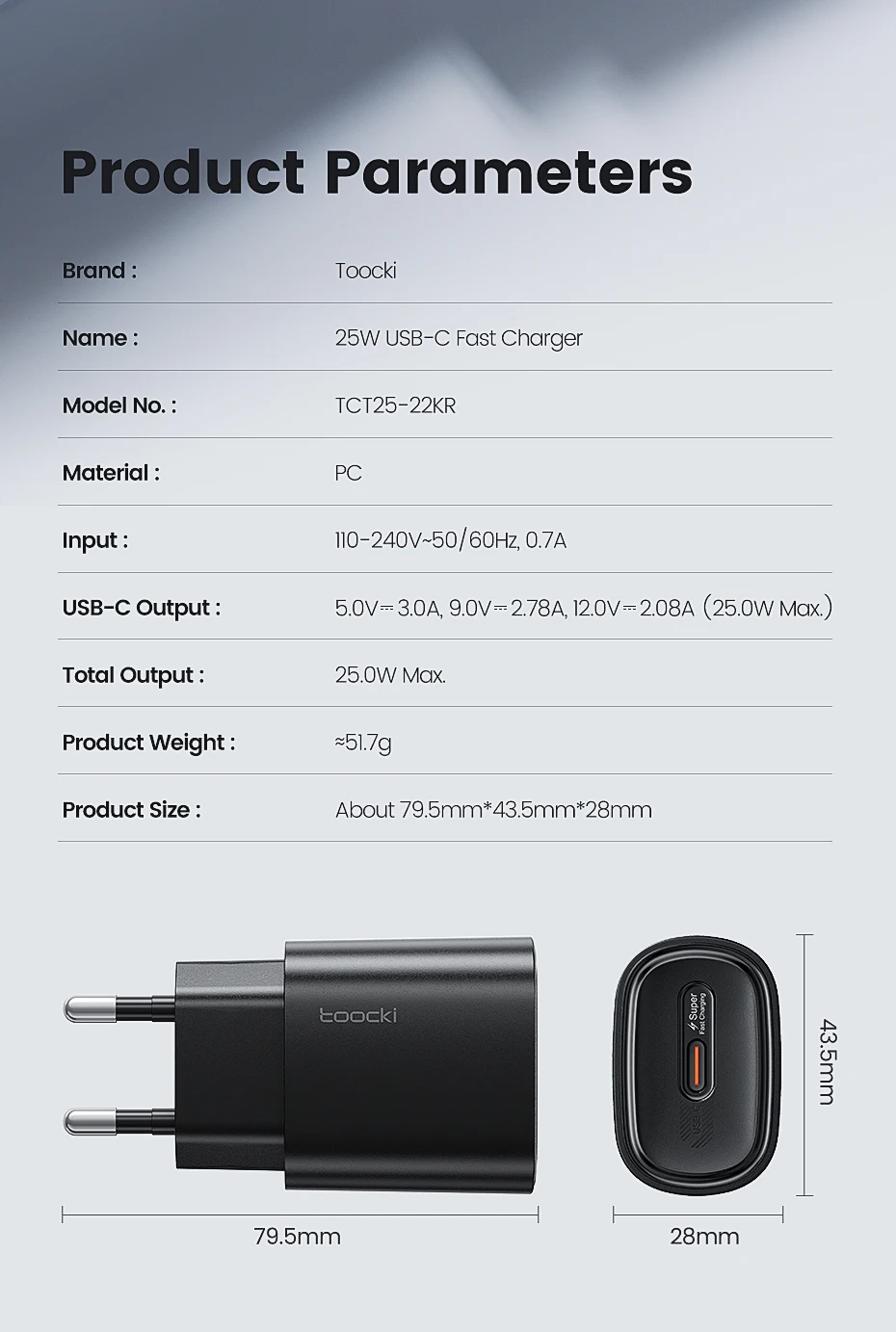 Toocki 25W USB-Ladegerät PD 3.0 PPS Schnellladung Mini USB Typ C Telefonladegerät für Samsung S23 S24 S25 iPhone 16 15 14 13 Pro Max – Detail 13