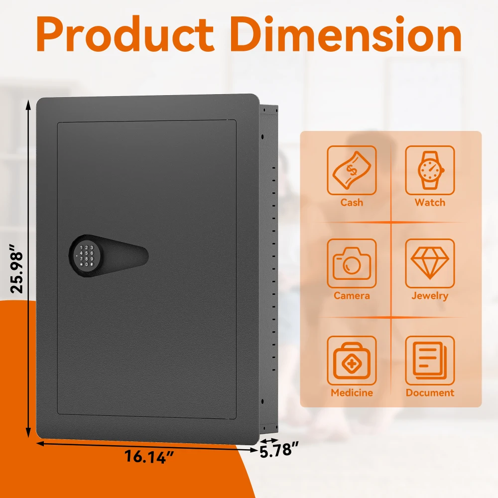 Wall Safes Between The Studs Hidden Safe with Digital Keypad  Removable Shelves in Wall Safe for Firearms Gun Valuables (Black)