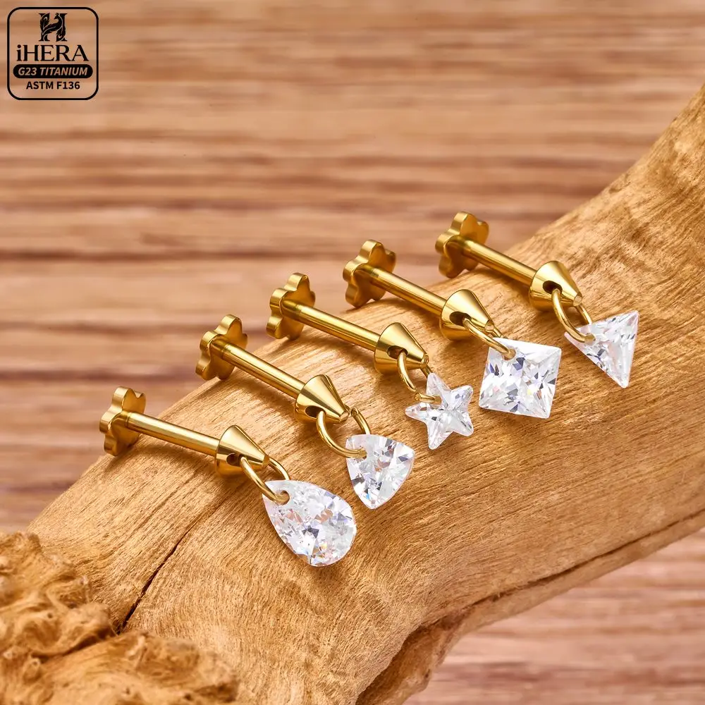 ASTM F136 Titan Gewindelose Dangle Star Pear Triangle CZ Blumen Flat Back Labret Lippen-, Ohr-, Tragus-, Helix-, Knorpelpiercing-Set – Detail 17