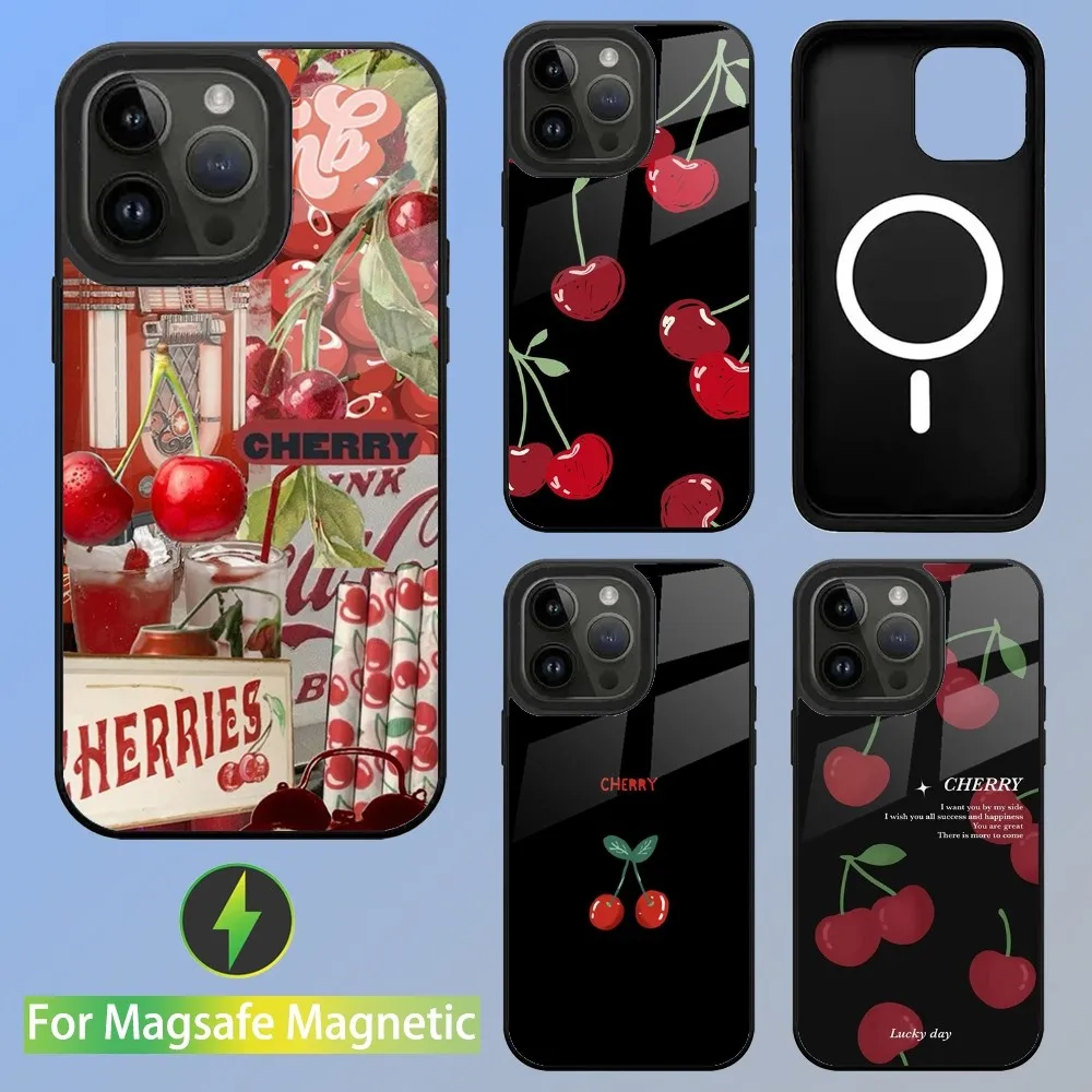 Red Cherry Phone Case For iPhone 15,14,13,12,11,Plus,Pro,Max Mini Magsafe Magnetic Wireless Charging