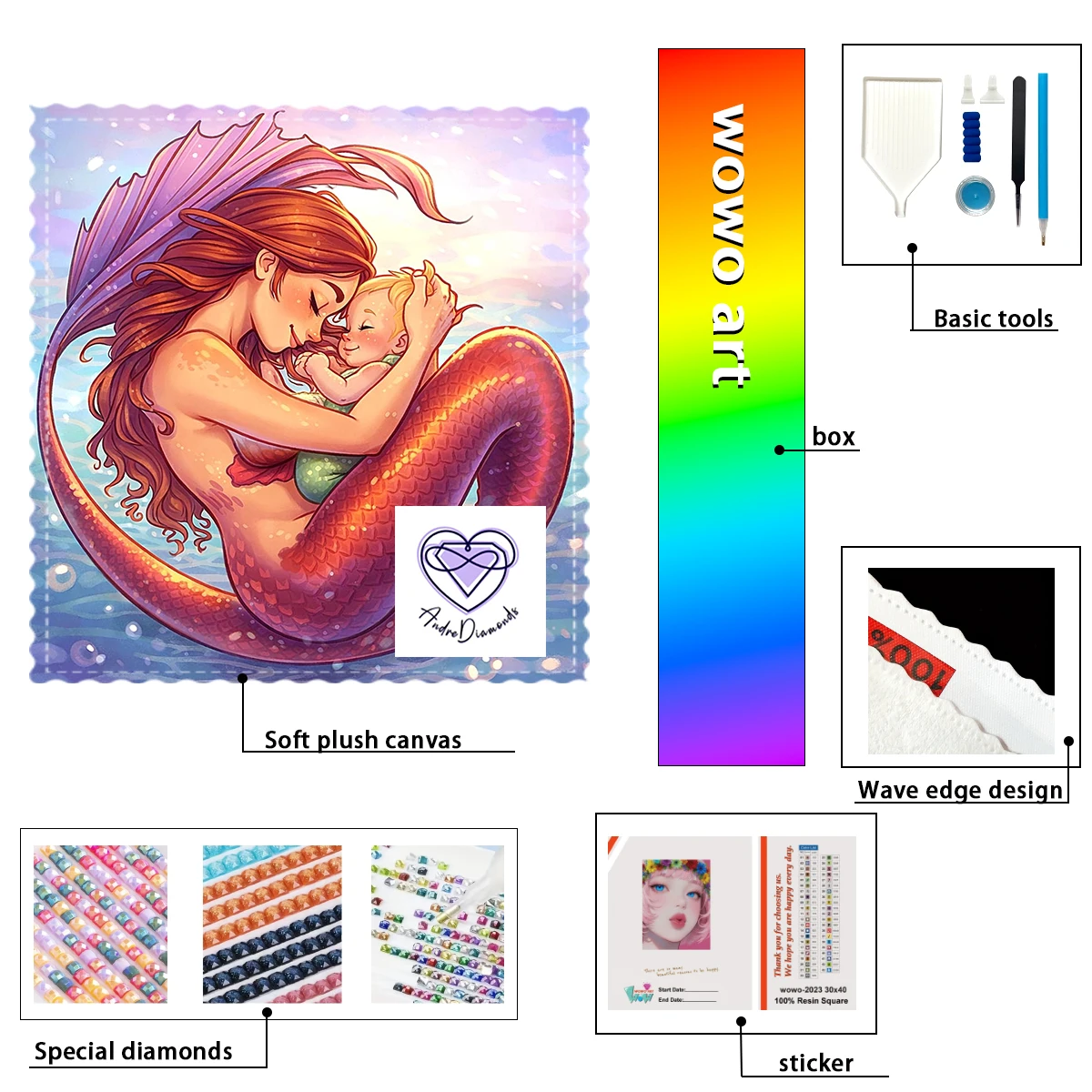 

【Andre Diamond Art】The mermaid mother and her child Resin FD &AB &CR are dazzlingly intertwined With flocking cloth as the base