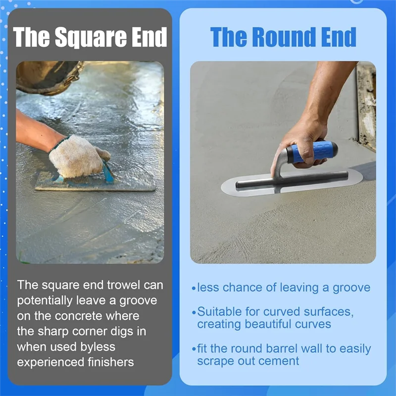 AB42-Concrete Finishing Trowel Hand Stainless Steel Plastic Handle Round Design Tool Set 400X100mm