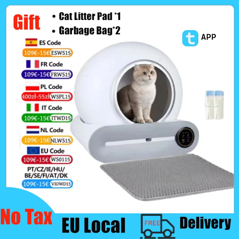 Bac à litière pour chat autonettoyant intelligent 65L Extra Large fermé automatique toilette pour chat contrôle par application bac à litière pour chat Arenero Gato pour chats