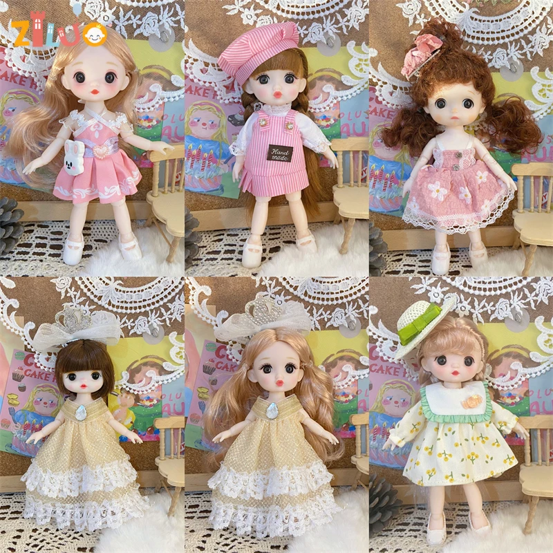 16cm Doll Toys for 1/8 Bjd Doll Cute Fashion Doll Girls Boys With Hat Clothes Full Sets Dress Up Children's Toys Birthday Gift