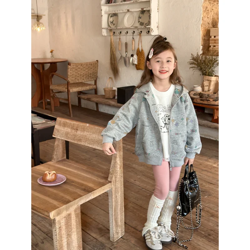 

Girls' Autumn Fashionable Cartoon Jacket Children's Loose Casual Full Printed Hooded Sweater