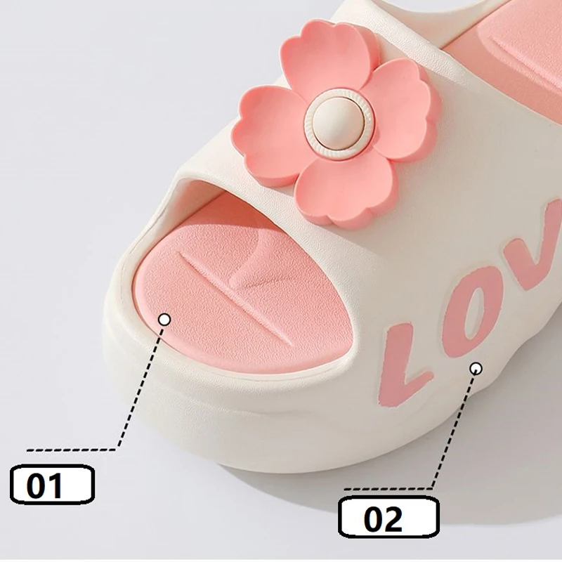 New pink flower high heel slipper women's outdoor slides sweet backless beach shoes woman flat platform mules elevator slippers