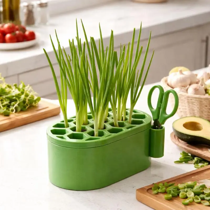 Multifunctional Hydroponic Pot For Regrowing Scallions And Garlic,Comes With A Scissor Support Frame For Easy Access To Scissors