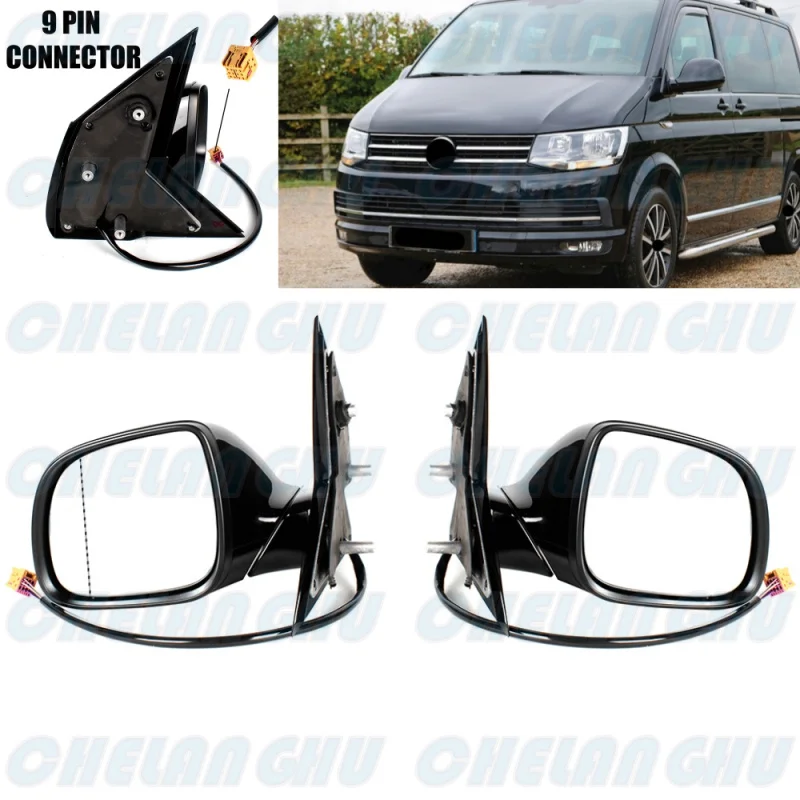 

For VW Transporter T6 2016 2017 2018 2019 LHD 1 Pair 9 Pins Black Glossy Painted Heated Power Adjust Auto Fold Mirror Assembly